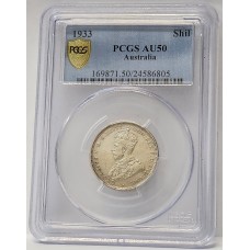 AUSTRALIA 1933 . ONE 1 SHILLING . PCGS AU50